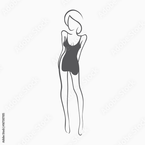 Sexy fitness figure of a girl in the evening dress. Intimate sexy lady  model in a pose. Lovely elastic ass bikini zone. Drawn graphics for design  background