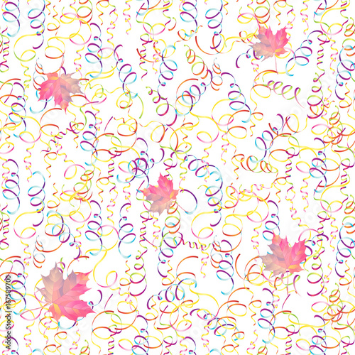 Background with serpentine and falling maple leaves. Vector Illustration