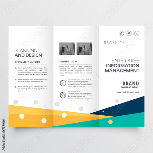 elegant tri fold brochure design in creative geometric shape style