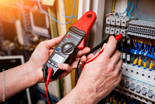 Electrical measurements with multimeter tester photo