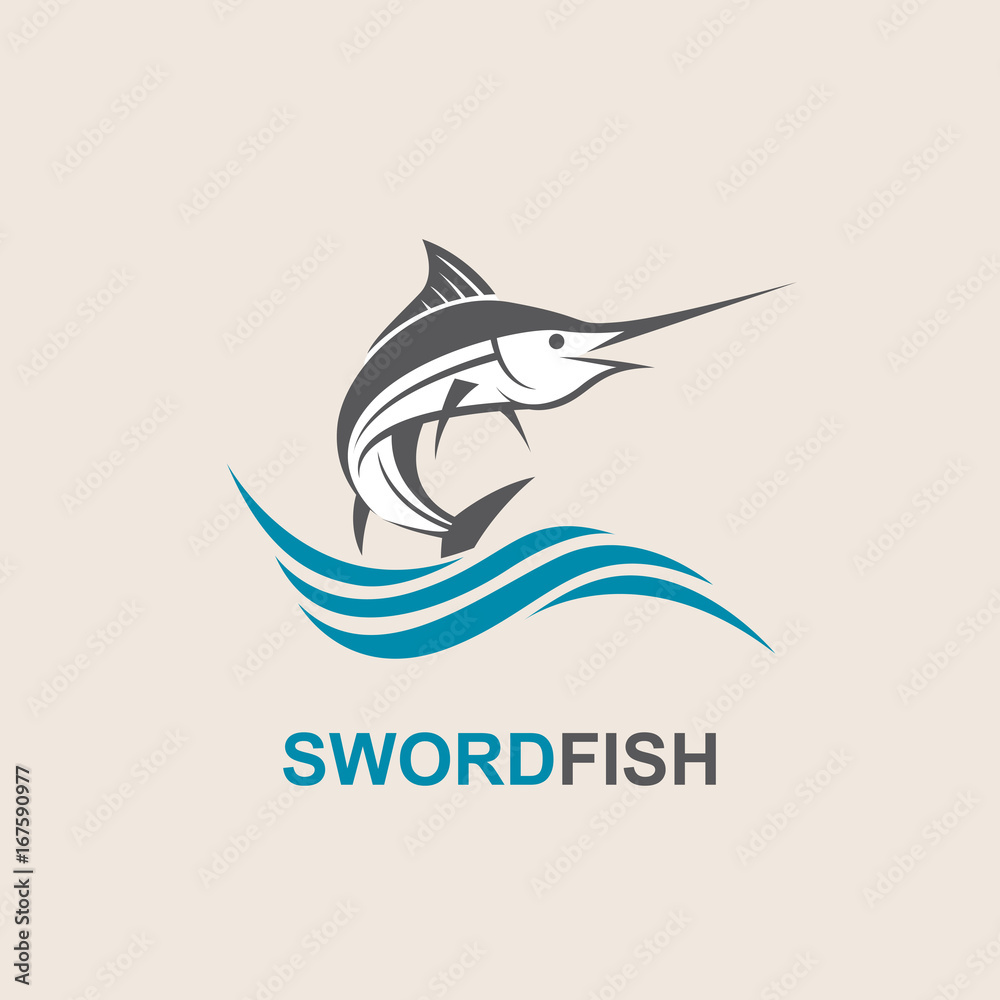 icon of swordfish with waves for fishing design icon of swordfish with waves for fishing design