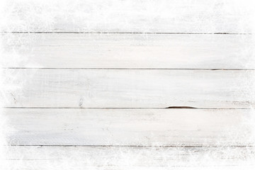 Christmas background - Old white wood texture with snow.  topview, border design. vintage and rustic style