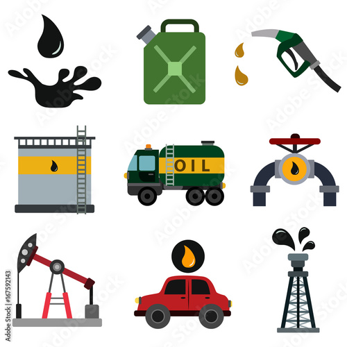 Oil industry flat icon set