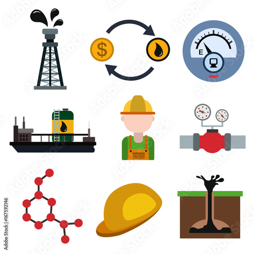 Oil industry flat icon set
