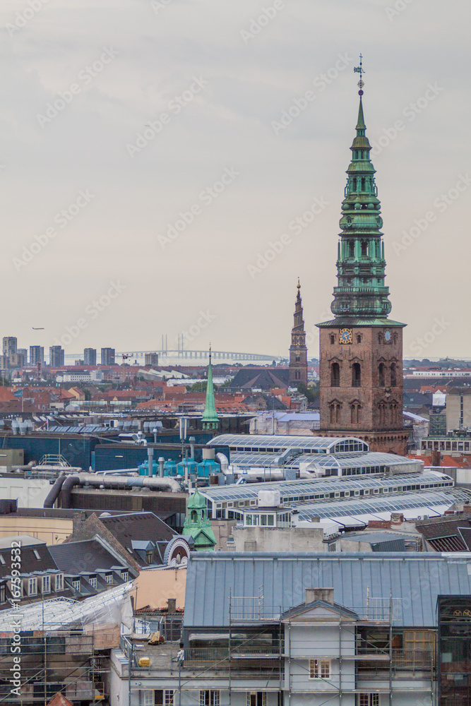 Skyline of Copenhagen, Denmark. Oresund bridge in the background. Skyline of Copenhagen, Denmark. Oresund bridge in the background.
