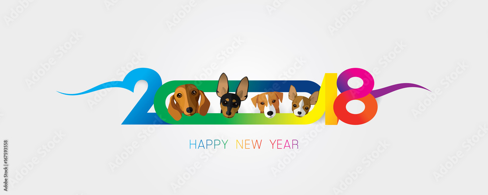 Fototapeta premium Happy new year 2018 greeting card design for year of the dog. Vector illustration