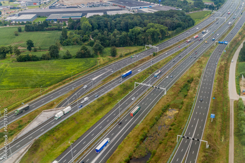 Aerial view of a multilane highway near Eindhoven, Netherlands
