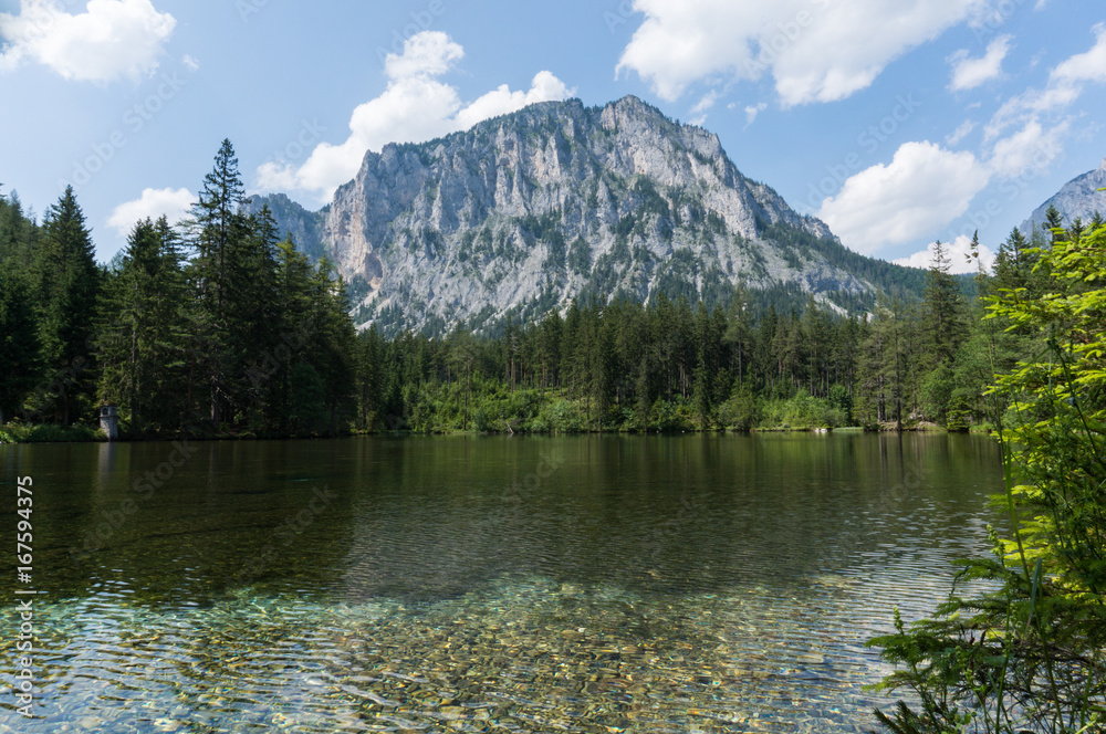 Alpine lake with mountain in the background