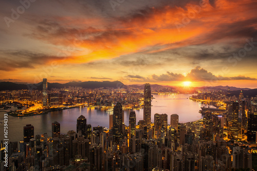 Canvas Print Day to night for Hong kong city sunrise