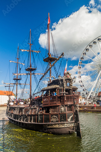 GDANSK, POLAND - SEPTEMBER 2, 2016: Pirate ship on Motlawa river in Gdansk, Poland