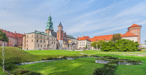 KRAKOW, POLAND - SEPTEMBER 3, 2016: Tourists visit Wawel castle in Krakow, Poland