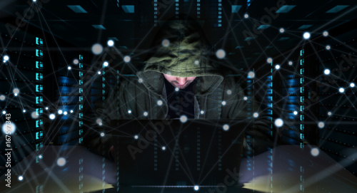 Hacker accessing to personal data information with a computer 3D rendering