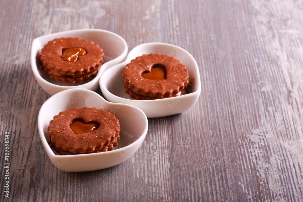 Chocolate cookies with caramel filling Chocolate cookies with caramel filling