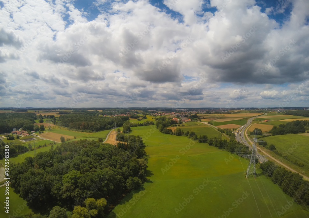 Aerial photo of the landscape near the city of Herzogenaurach in Bavaria in Germany