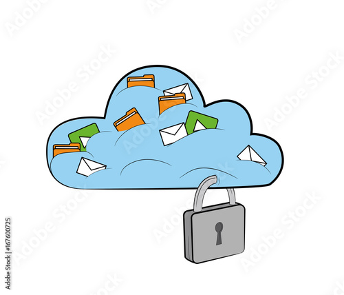 A cloud for storing information under lock and key. vector illustration.