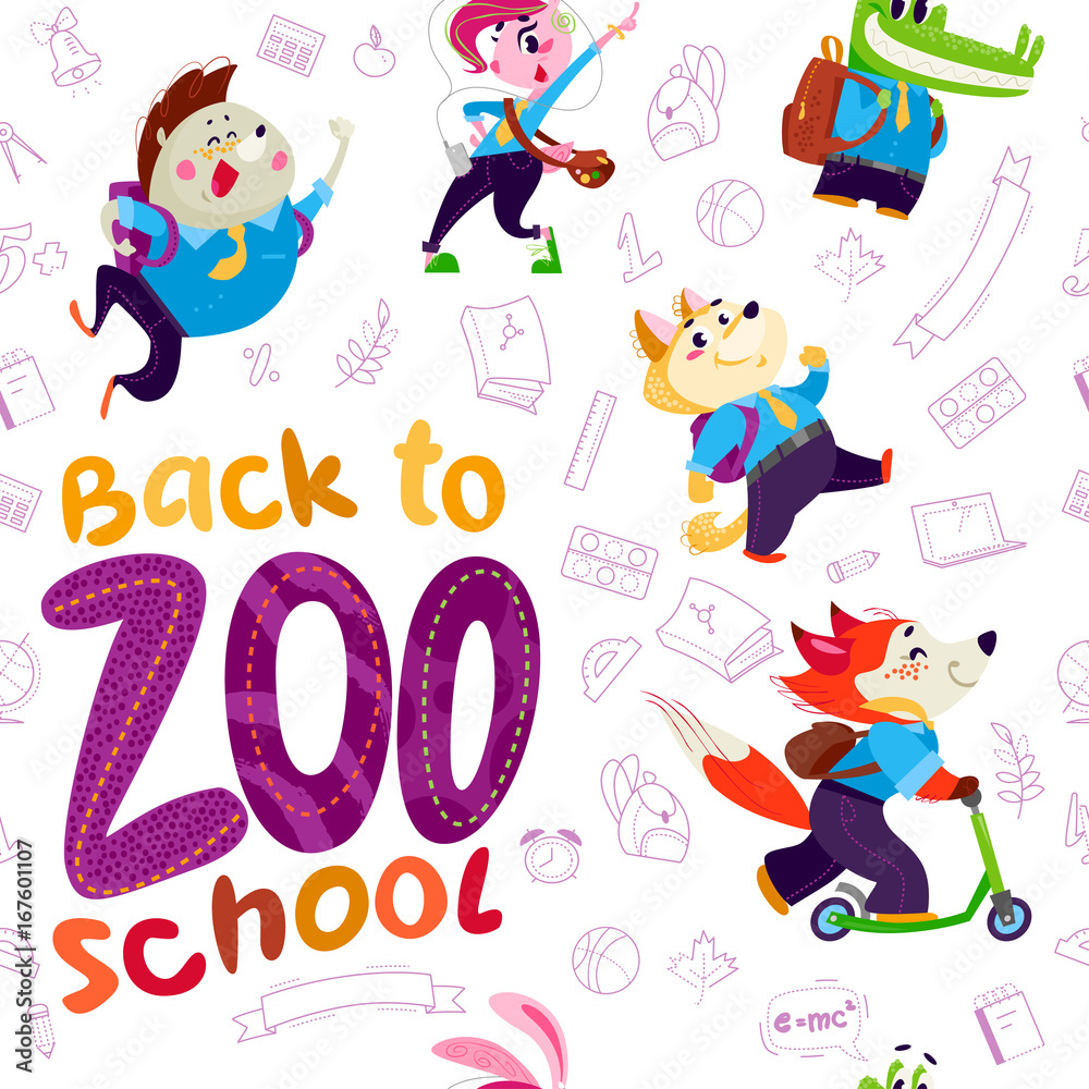 Naklejka premium Vector flat seamless pattern for back to school theme