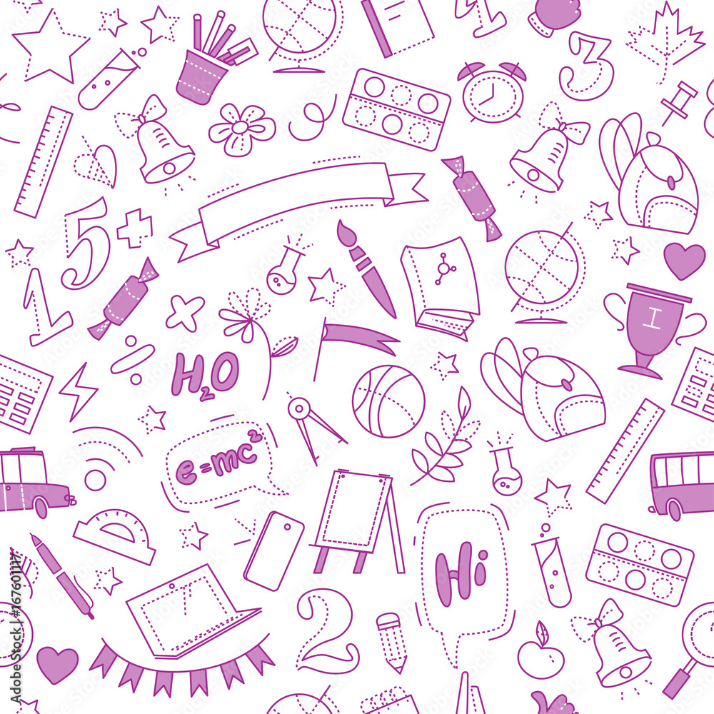Vector flat seamless pattern for back to school theme Vector flat seamless pattern for back to school theme