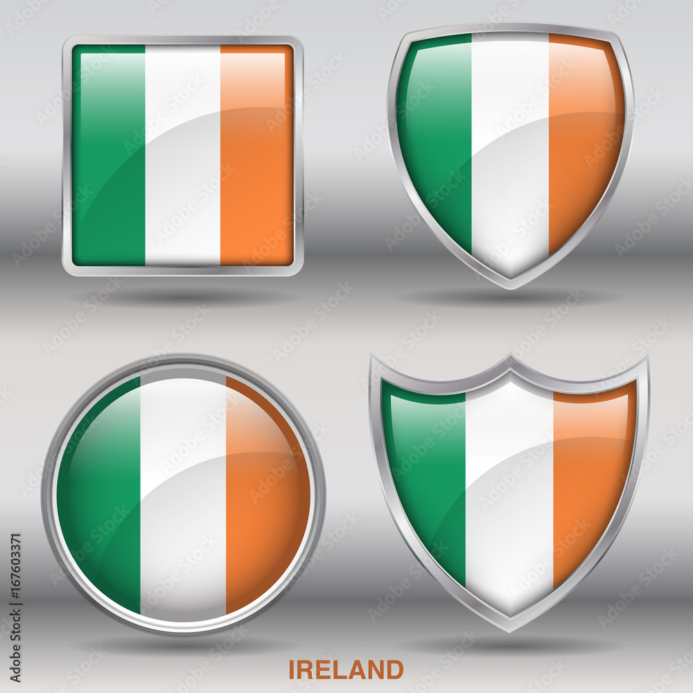 Flag of Ireland in 4 shapes collection with clipping path Flag of Ireland in 4 shapes collection with clipping path