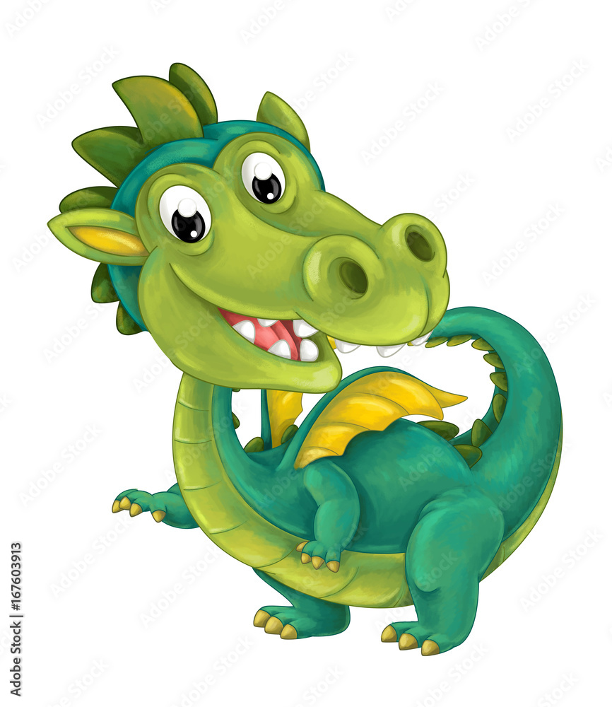 Fototapeta premium cartoon happy and funny dragon isolated - illustration for children