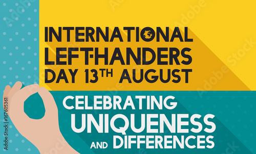 Hand Pulling a Yellow Sign to Commemorate International Left-handers Day, Vector Illustration