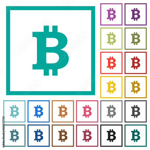 Fototapeta Naklejka Na Ścianę i Meble -  Bitcoin sign flat color icons with quadrant frames