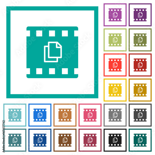Copy movie flat color icons with quadrant frames