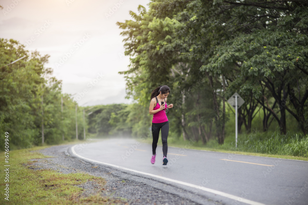 Beautiful woman running in forest Beautiful woman running in forest