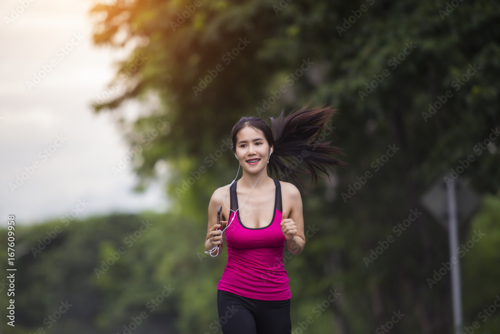 Beautiful woman running in forest Beautiful woman running in forest