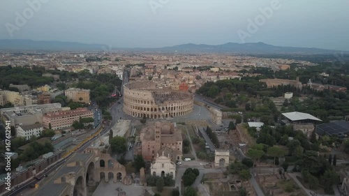 Fori imperiali center of Rome aerial view early morning late afternoon