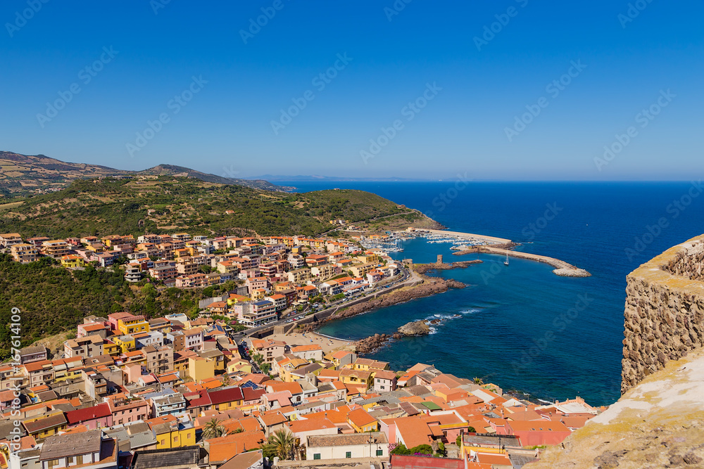 Castelsardo, Italy. A picturesque view of the city and the port from the fortress walls
