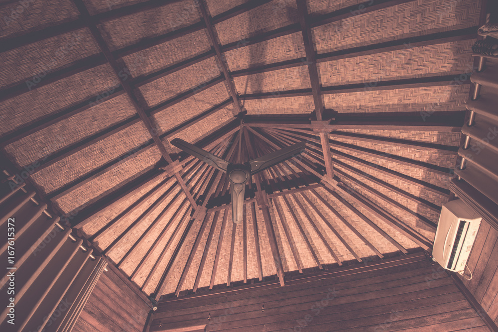 Wooden interior of villa on a tropical island of Nusa Lembongan, Bali, Indonesia.