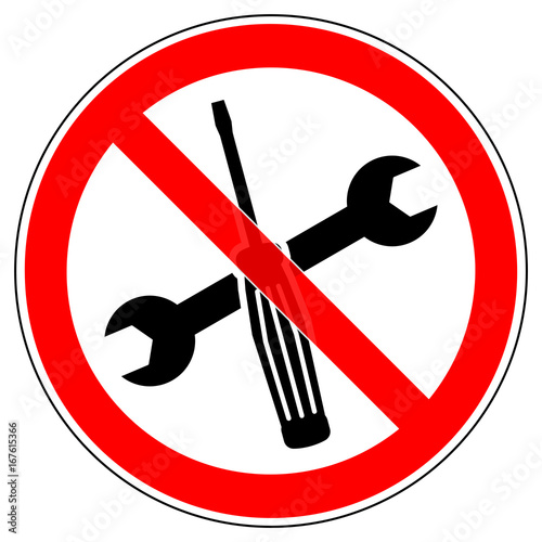 srr255 SignRoundRed - german - Verbotszeichen: Schraubenschlüssel / Schraubendreher verboten - english - prohibition sign / no tool - attach without using a wrench / screwdriver - xxl g5405