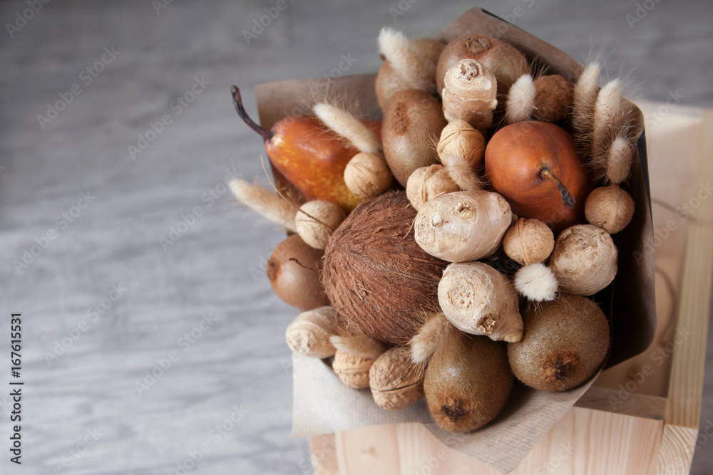 Bouquet of brown fruits and nuts Bouquet of brown fruits and nuts