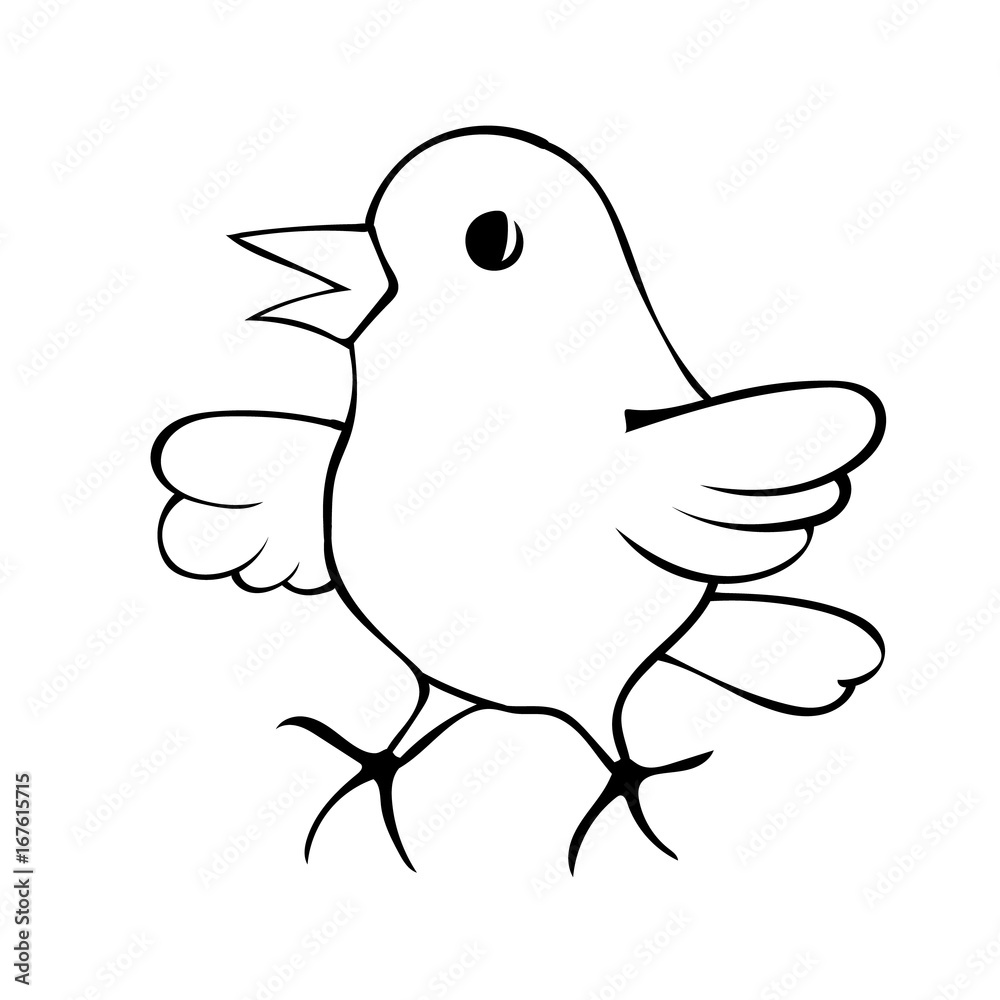 happy yellow bird cartoon. outline drawing Stock Vector | Adobe Stock