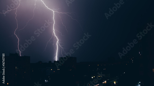 Incredible huge lightning above the city