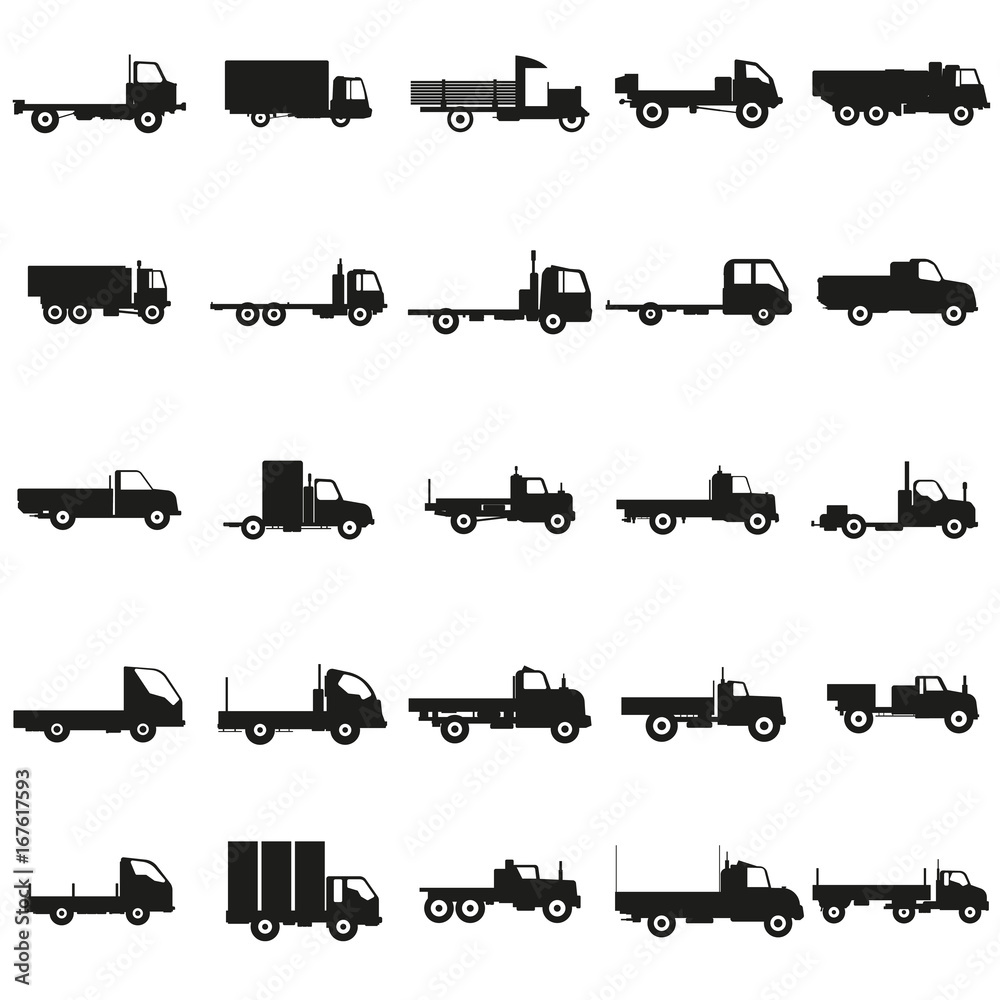 Set trucks black silhouette icons Vector.