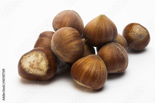 Hazelnuts on white background