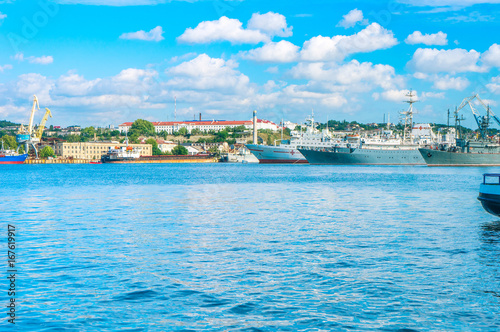 Military ships in the bay of Sevastopol in the Crimea, in Russia