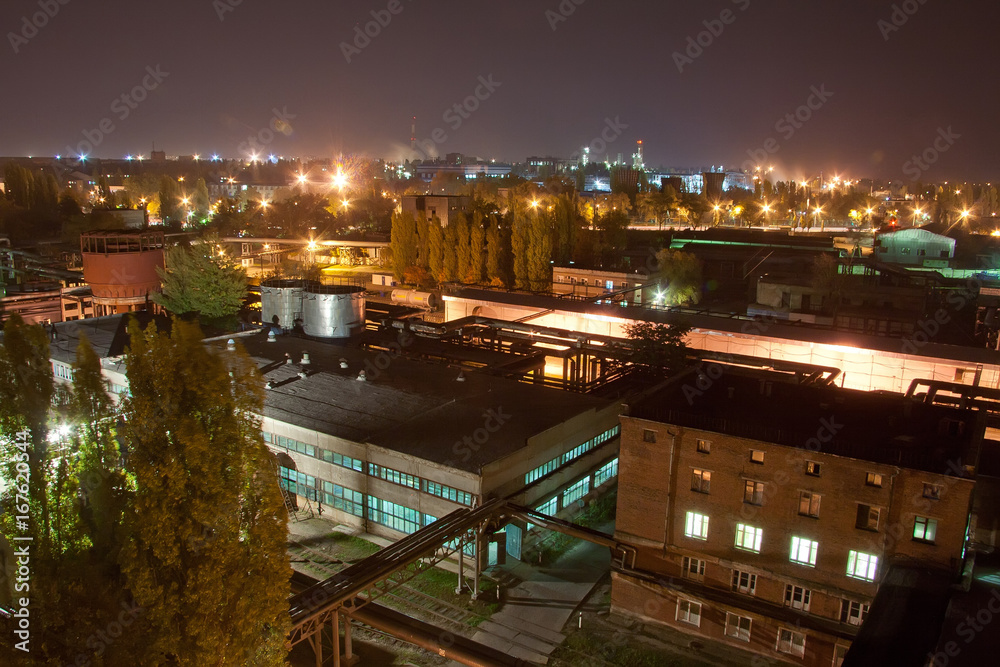 Aerial night view of industrial area