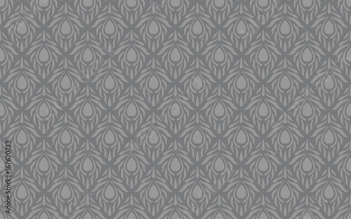 Seamless gray ornate floral art deco peacock pattern vector