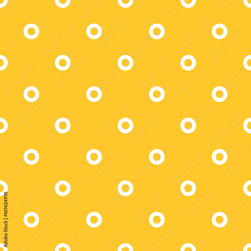 Seamless bright yellow and white simple rings polka dot pattern vector