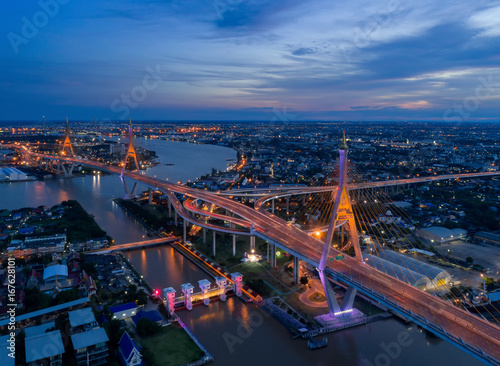 Bangkok Expressway and Highway top view during twilight time ,expressway is an important infrastructure for rush hour in Bangkok , Bangkok,Thailand