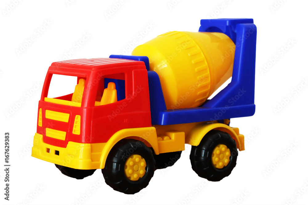Bright toy concrete mixer isolated on white background Bright toy concrete mixer isolated on white background