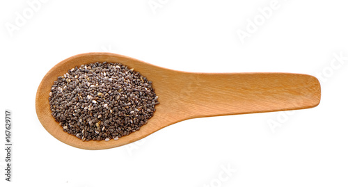 chia seeds in spoon on white background