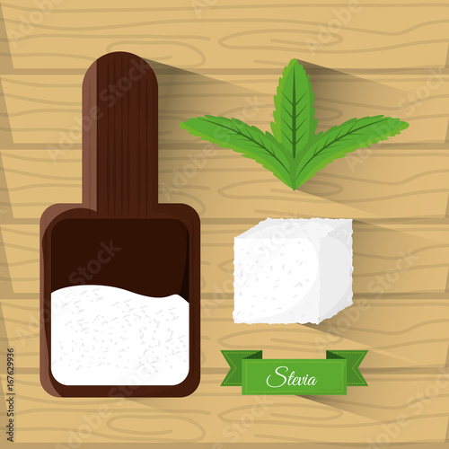 stevia natural sweetener leaves and spoon