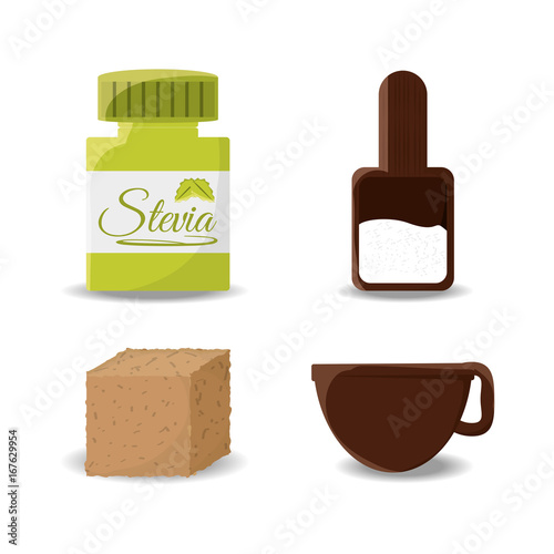stevia natural sweetener leaves and differents products