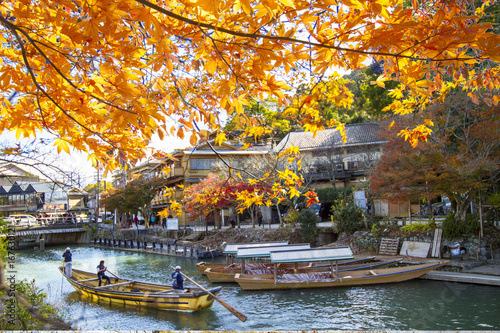 beautiful fall season of maple and river, Arashiyama, Japan