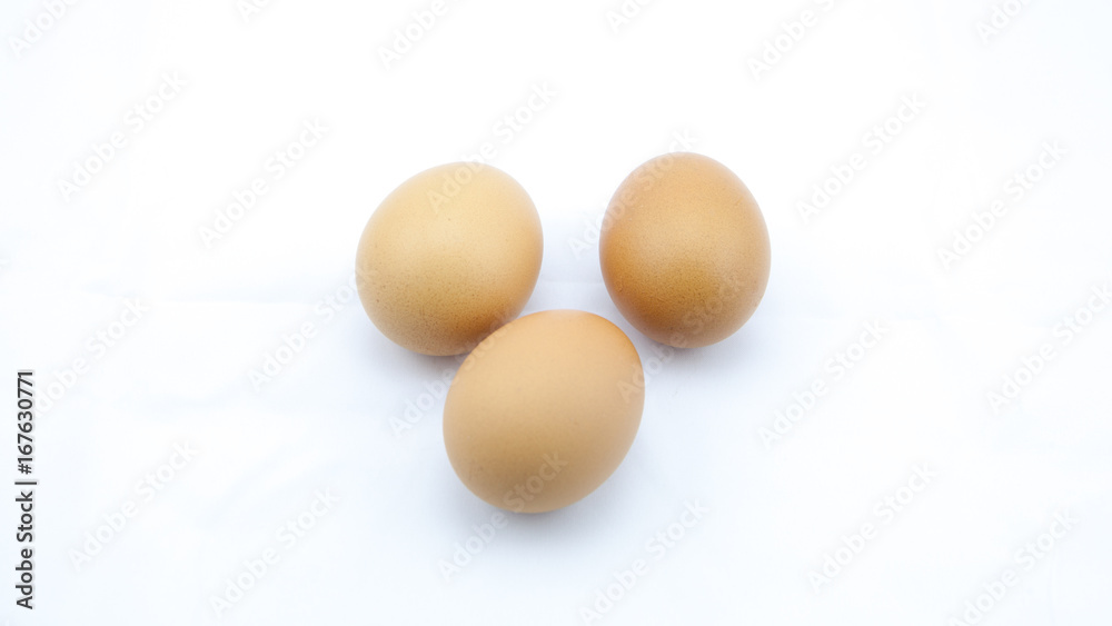 closeup three egg on white background closeup three egg on white background