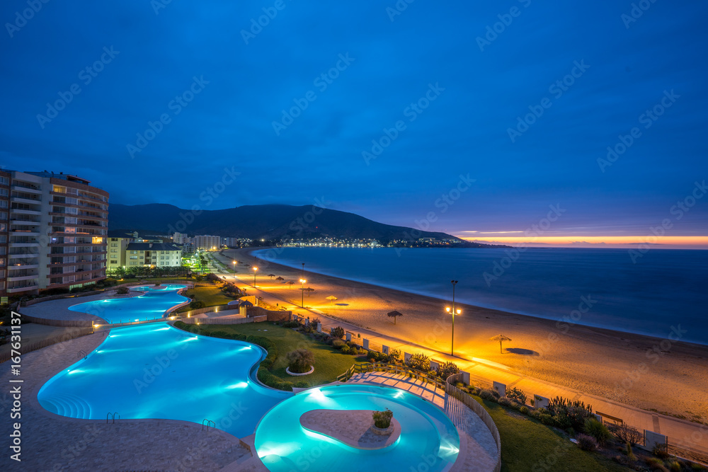 Fototapeta premium Sunset Beach Sea Wave Sky Cloudy Papudo Chile