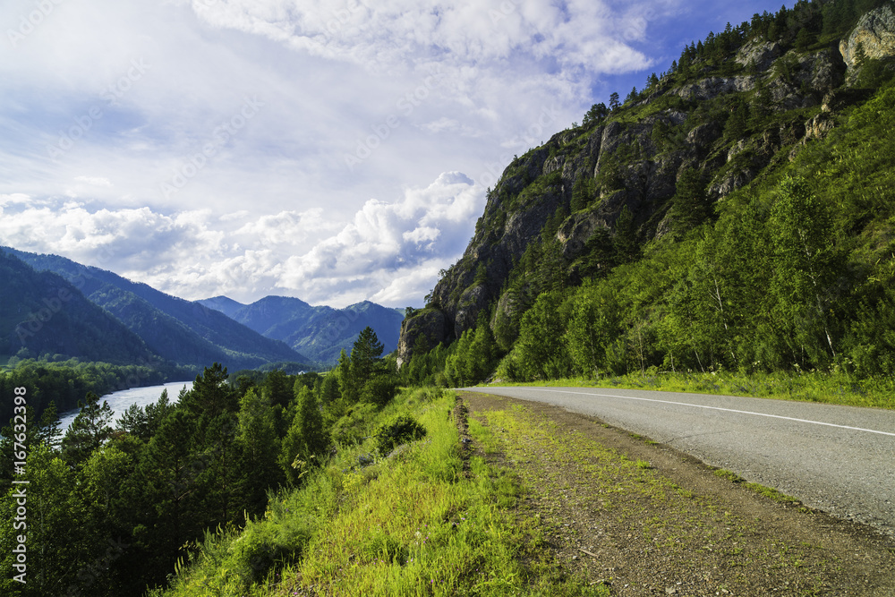 Asphalt road in the mountains of Altai Asphalt road in the mountains of Altai